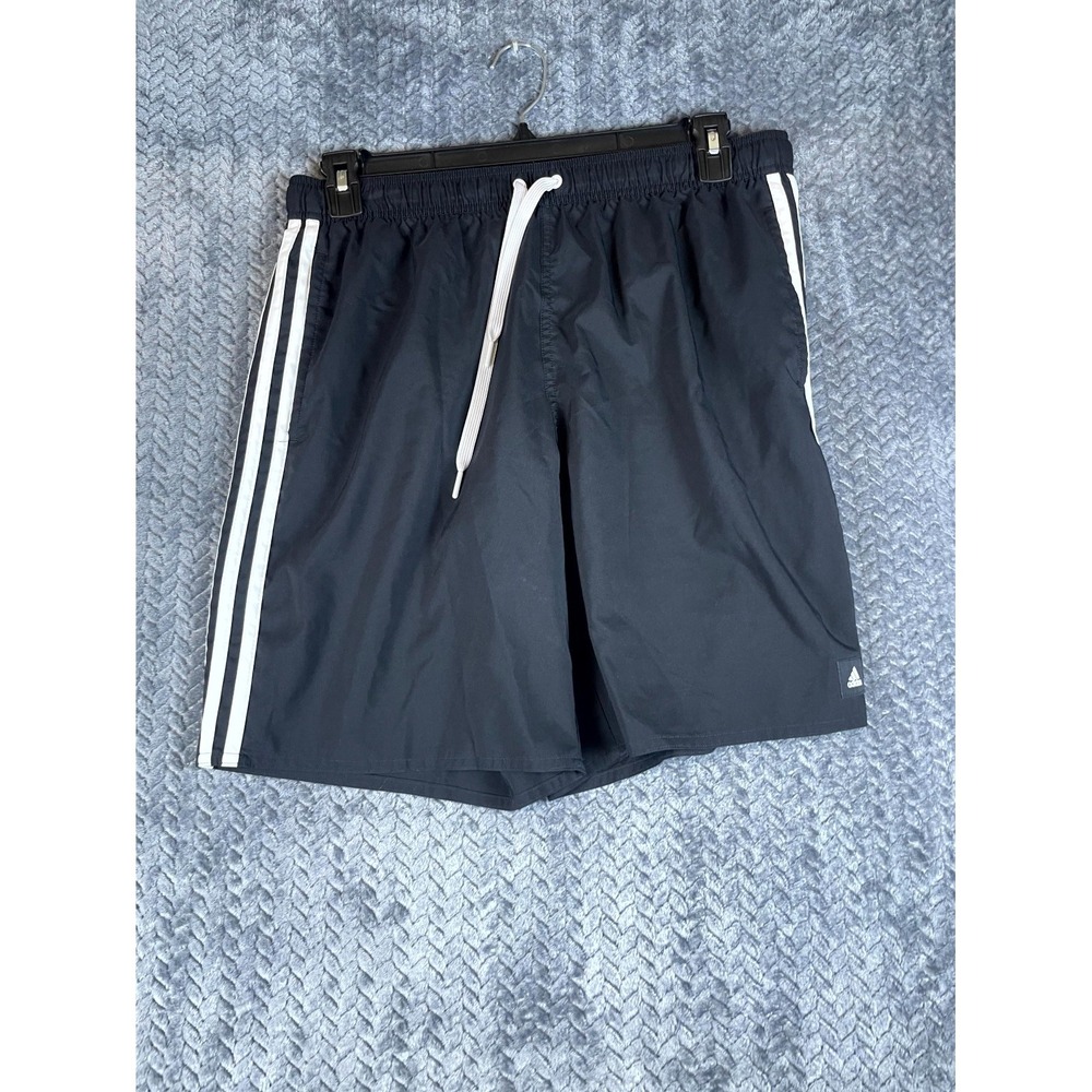 Adidas 3-Stripes Swim Shorts Mens Large Black Logo Performance Drawstring Waist